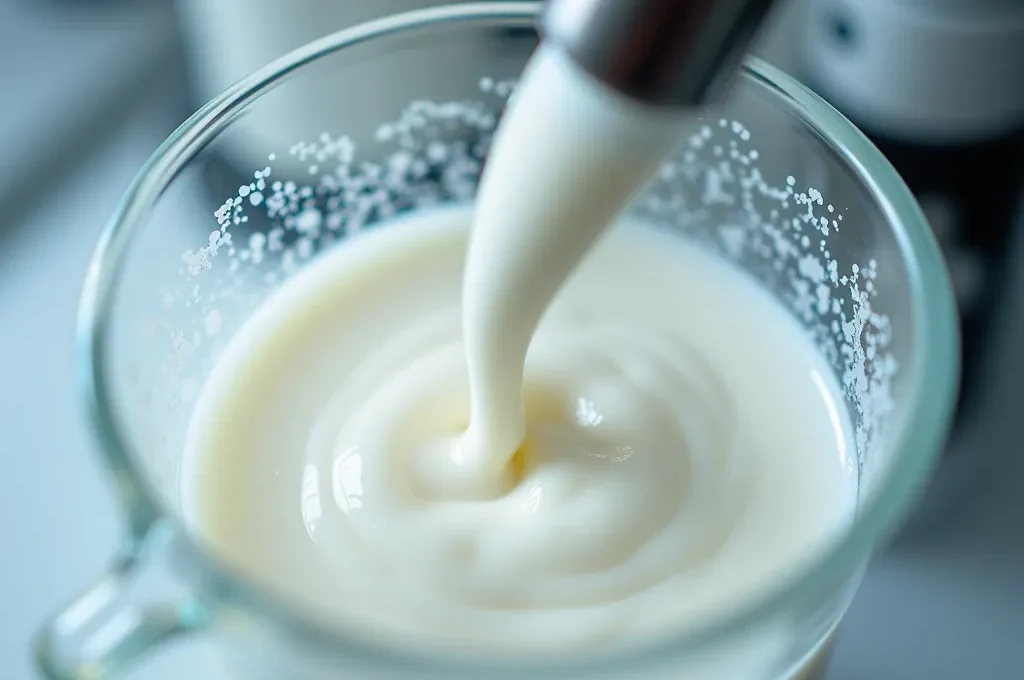 Análisis de calidad de leche mostrando medición de proteína y grasa en laboratorio