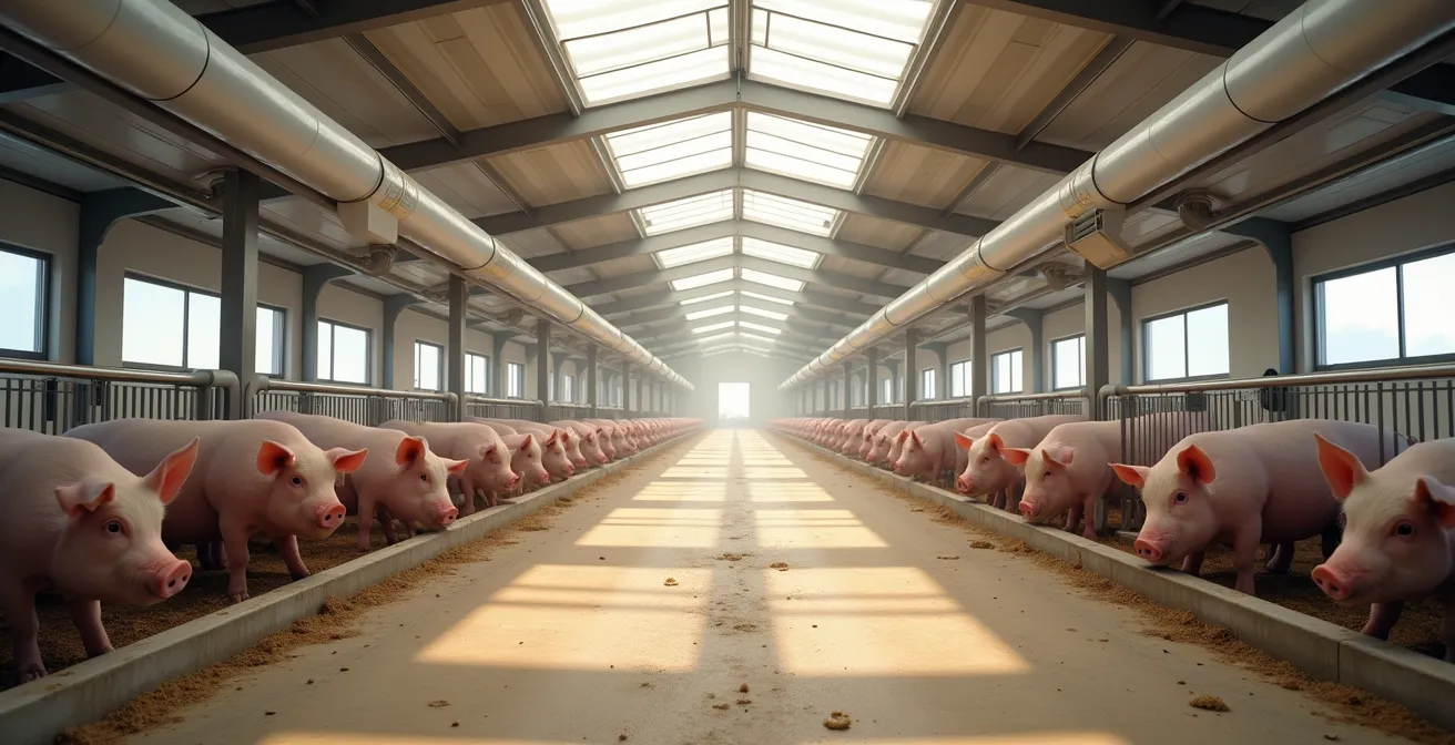 Sistema de monitorización de bienestar animal en granja porcina moderna con sensores ambientales