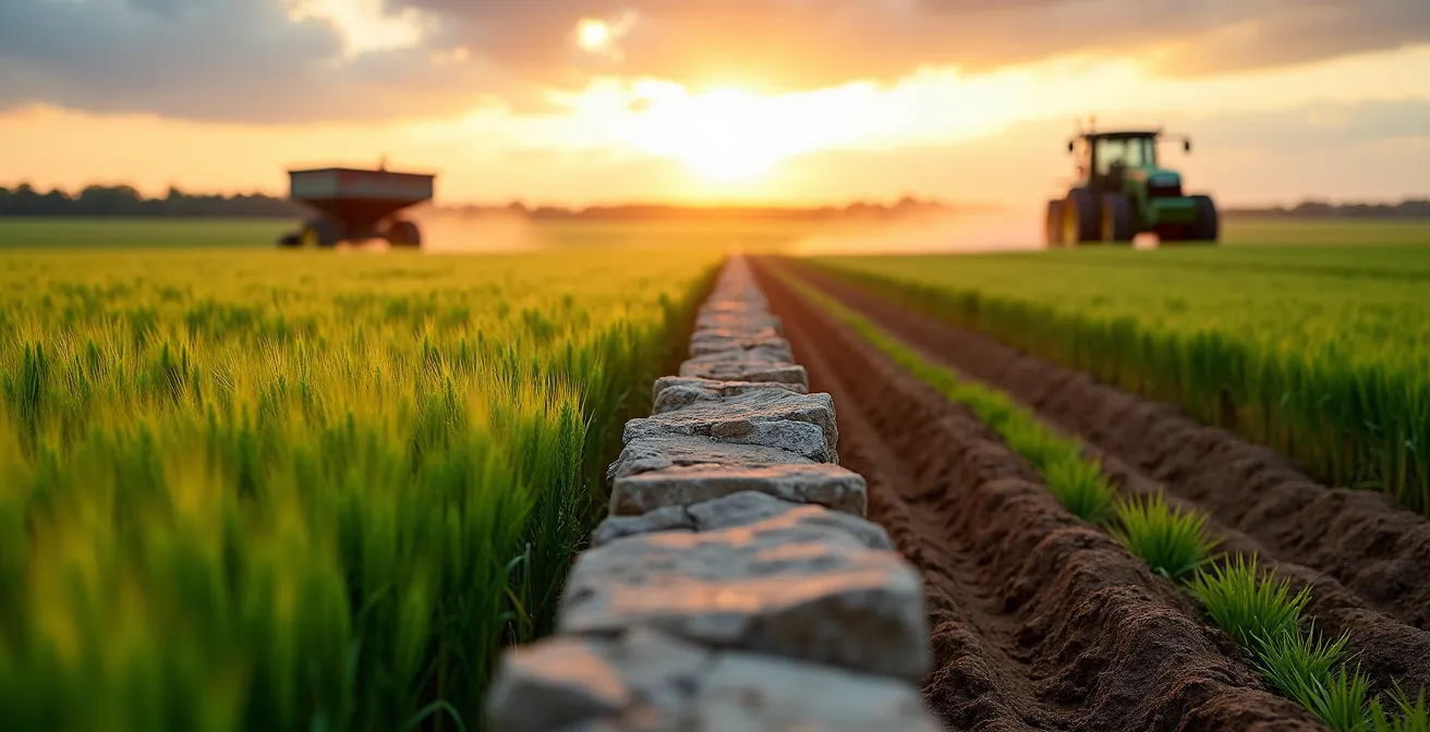 Comparación lado a lado de campos tratados con fertilizante mineral y estiércol orgánico