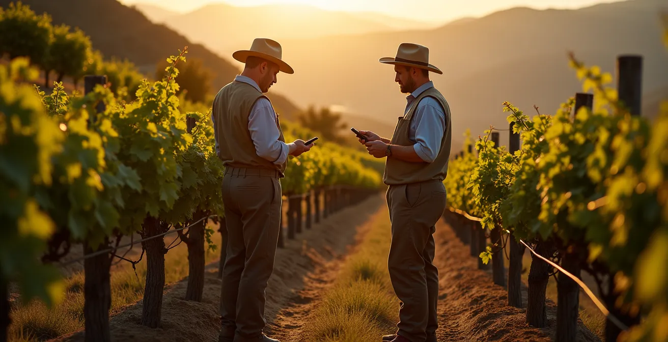 Vista panorámica de viñedos en ladera mostrando diferentes orientaciones y su efecto en las vides