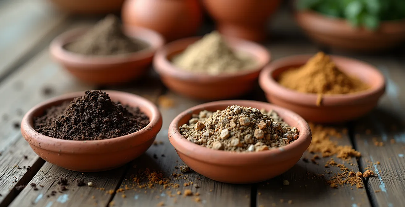 Vista macro de muestras de suelo con diferentes texturas y colores mostrando variabilidad