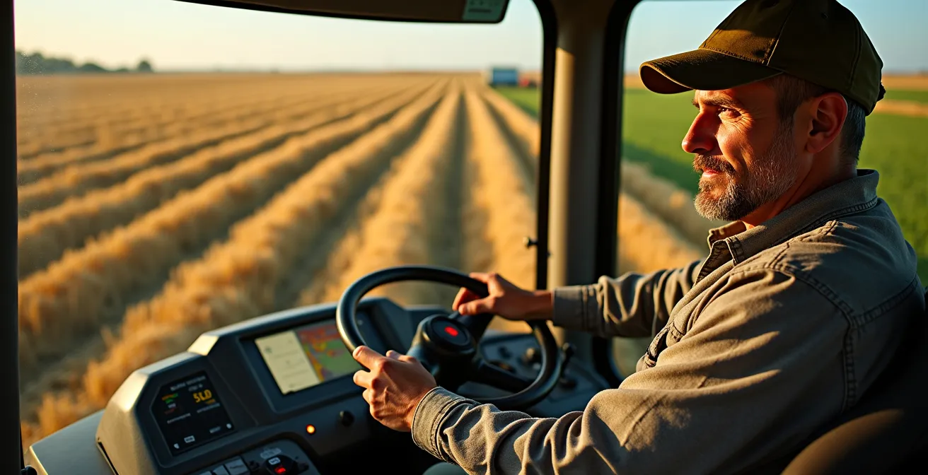 Tractor con GPS trabajando en sistema de franjas alternas de cereales y leguminosas