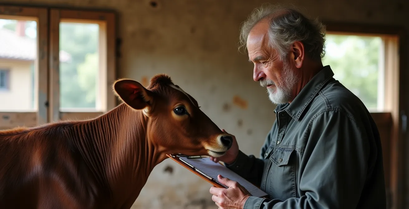Diagrama visual de proceso de selección genética en granja lechera española