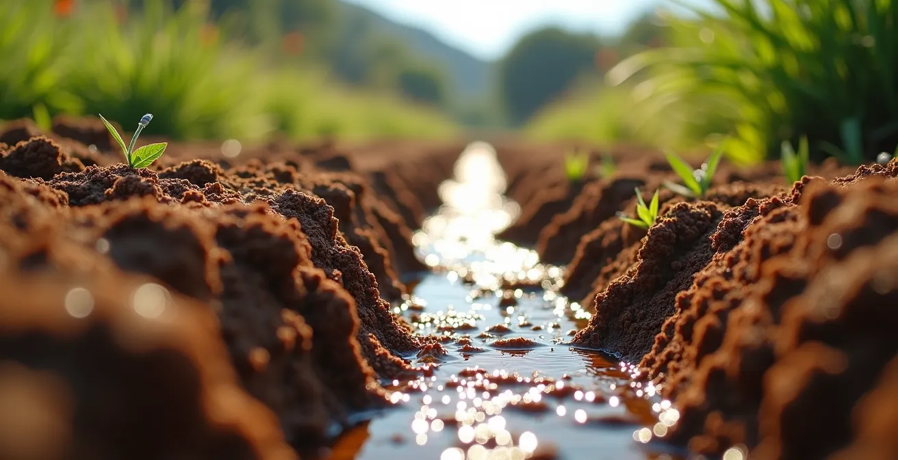 Sistema de captación de agua de lluvia con zanjas de infiltración en terreno agrícola español